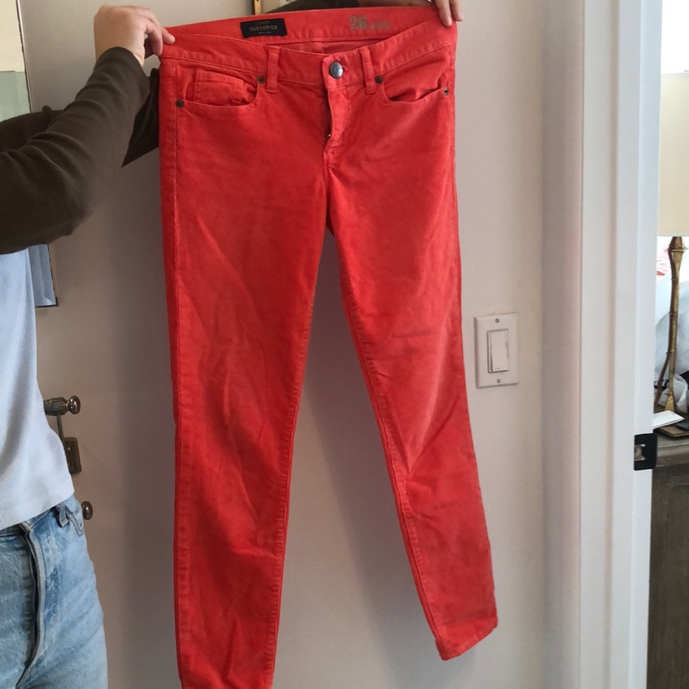 Bright orange toothpick j crew jeans